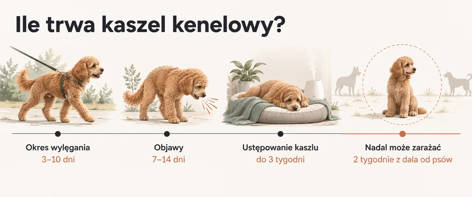 Oś czasu choroby: okres wylęgania, objawy, rekonwalescencja i okres, w którym pies nadal może zarażać